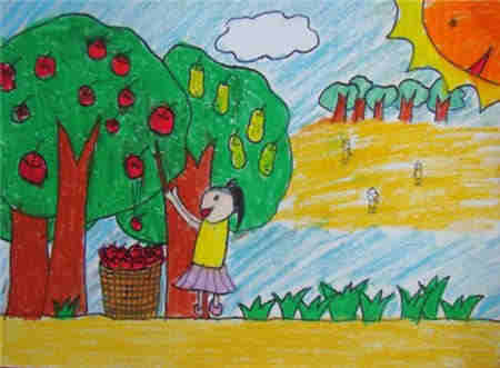 儿童画秋天:秋天的草略显枯黄