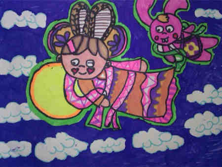 中秋节儿童画 嫦娥奔月