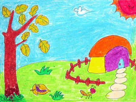 儿童画秋天:秋风中的花儿