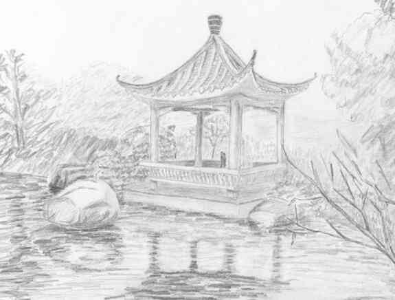 素描风景画:风景亭