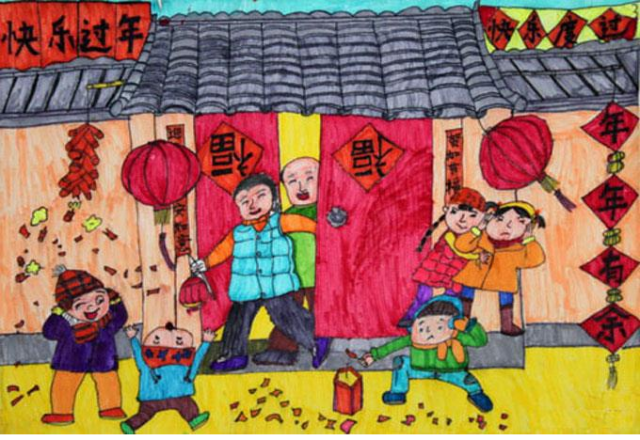 春节儿童画:春节包饺子