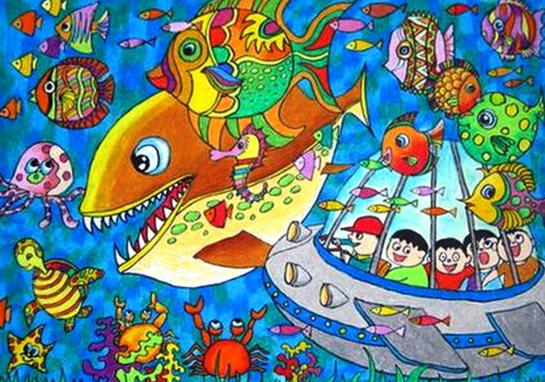 海底世界儿童画:我家的小金鱼